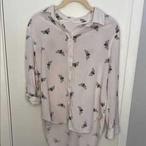 Striped Button-Up Shirt with Bee Print